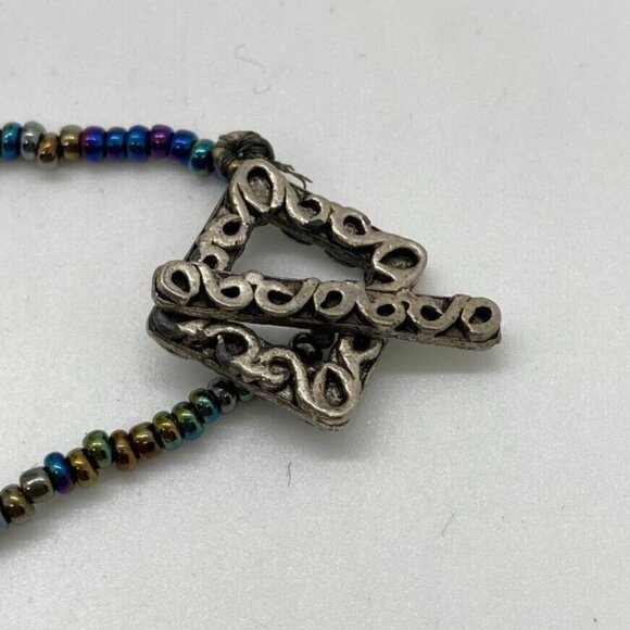 Renaissance Beaded Choker 13" Necklace Iridescent Seed Beads Red Rectangle - Picture 5 of 7